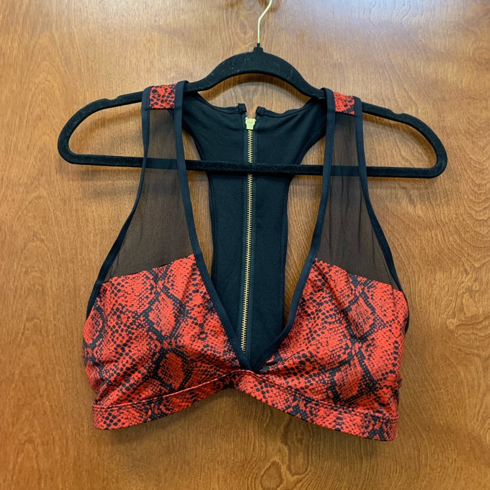 Frederick's of Hollywood Red Snakeskin Print Halter Top/Swim Top size XL w/pads